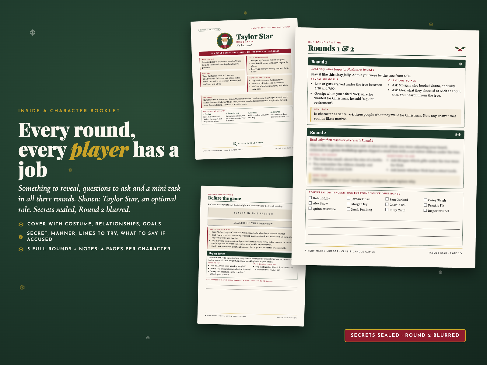 Inside Casey Sleigh's booklet: cover, Before the game, Round 1 in full, Round 2 blurred