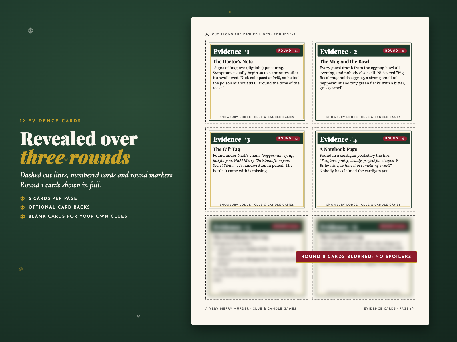 Evidence cards: Round 1 in full, Round 2 blurred