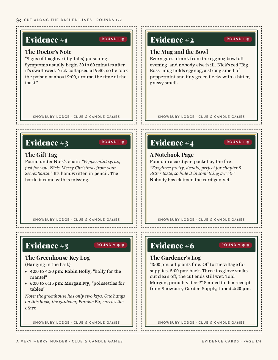 Evidence Cards, page 1 (Round 1)