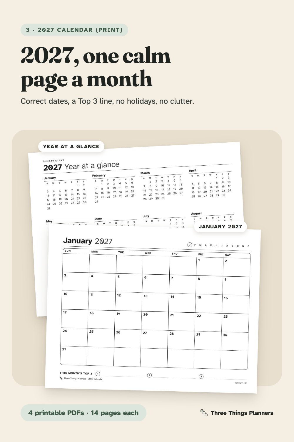 Printable 2027 calendar pages
