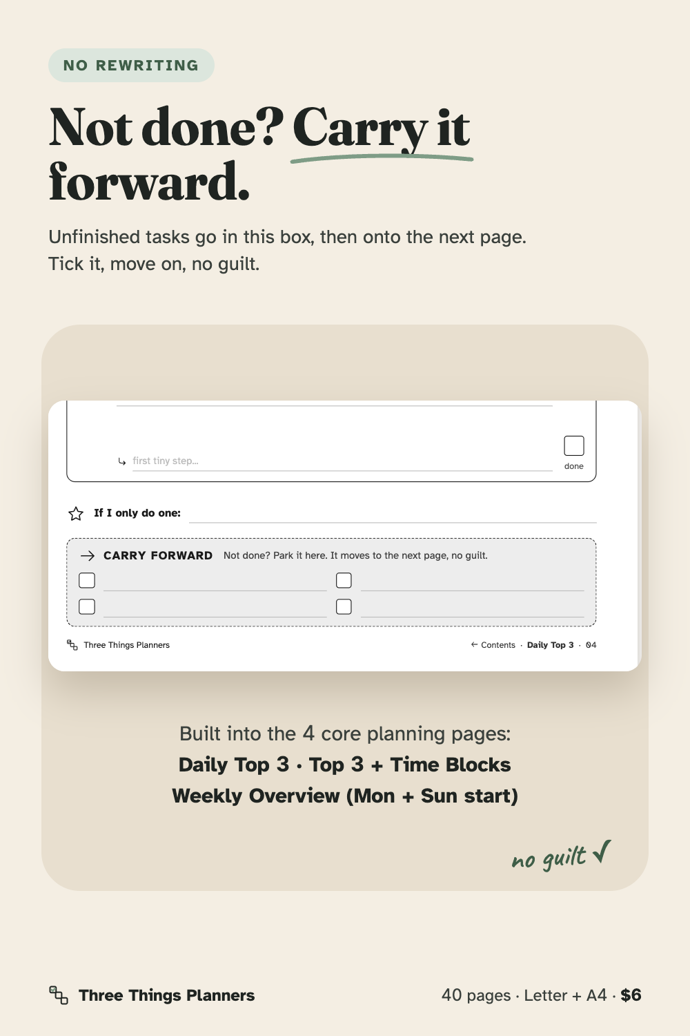 How Carry forward moves unfinished tasks to the next page