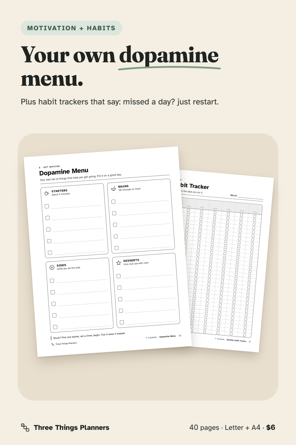 Dopamine Menu and habit tracker pages