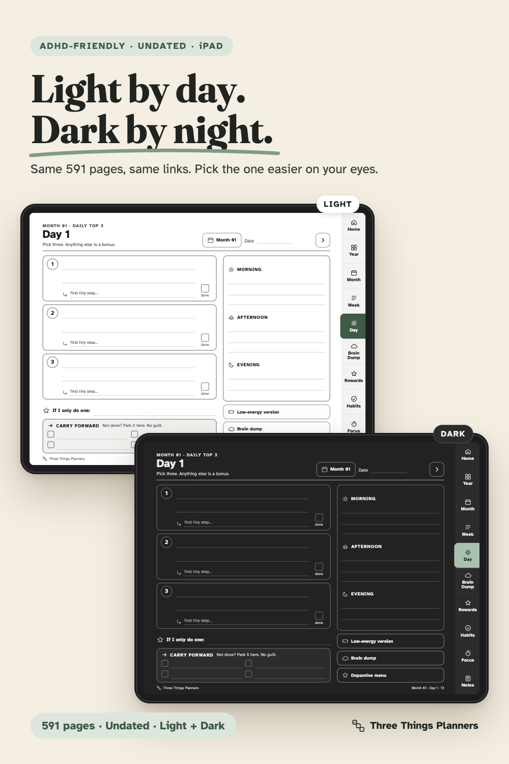 The same page in the Light and Dark versions