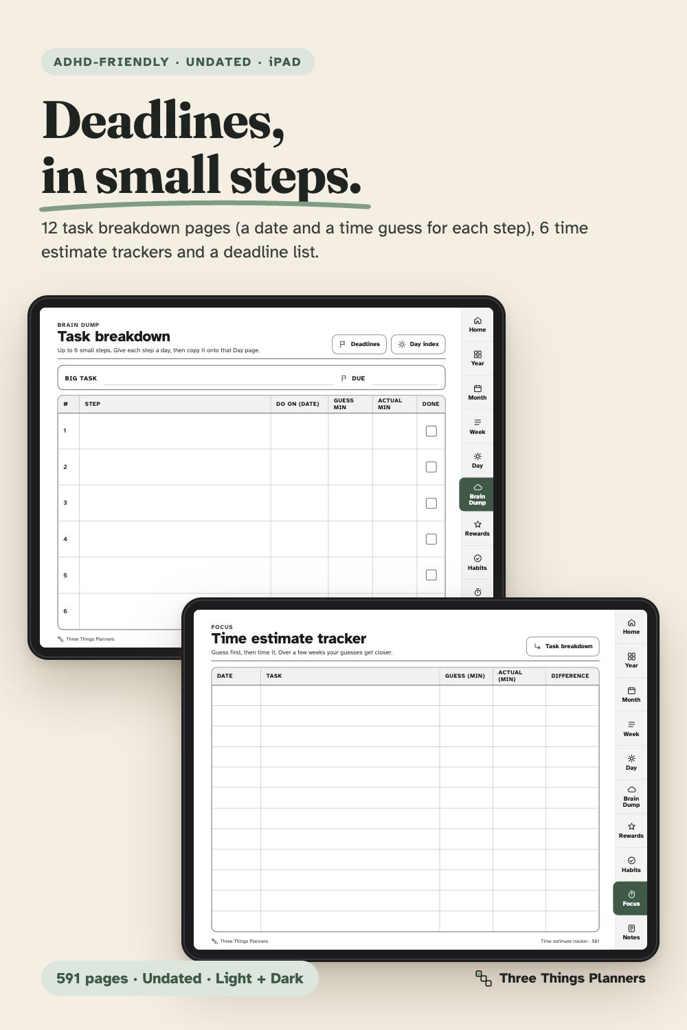 Deadline list and task breakdown pages