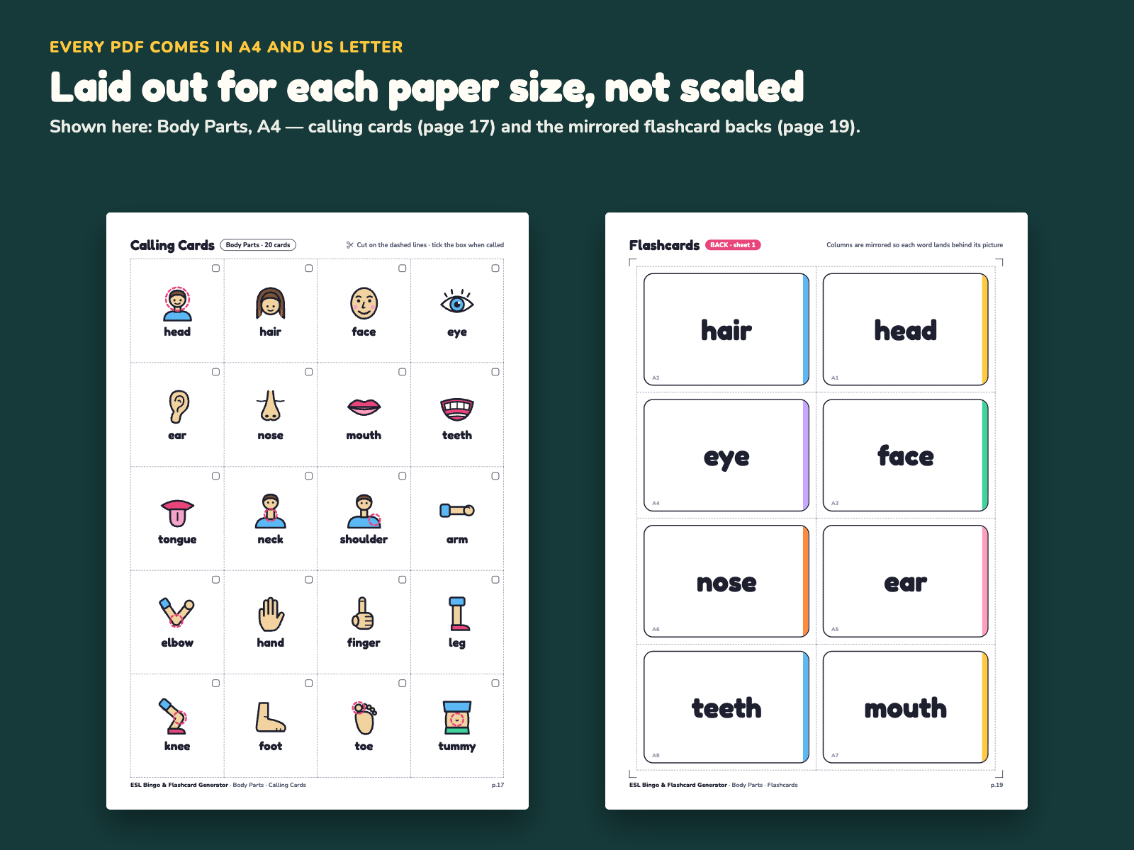 Pages from the ready-to-print A4 PDFs