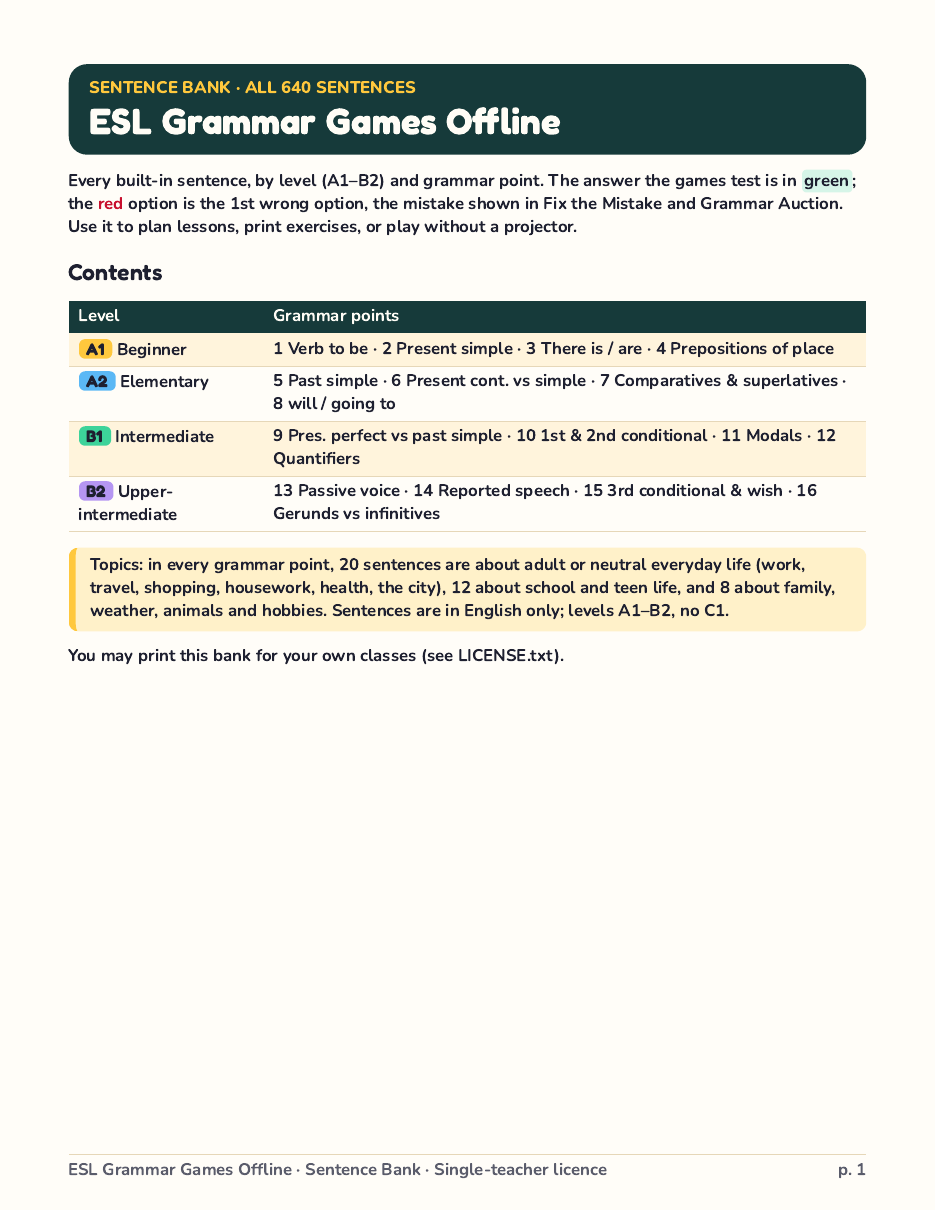 Sentence Bank page 1