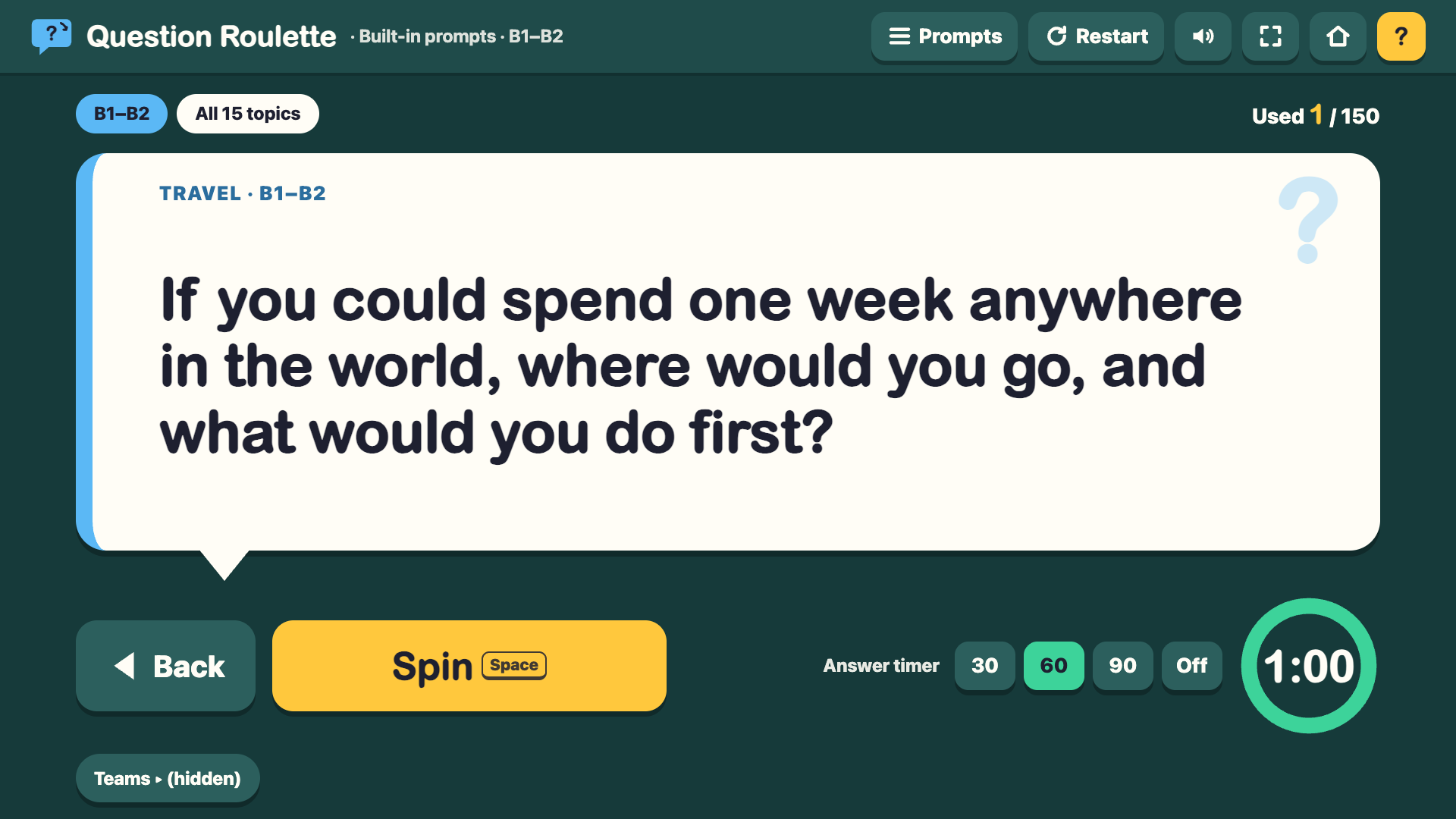 Question Roulette with a B1–B2 Travel question