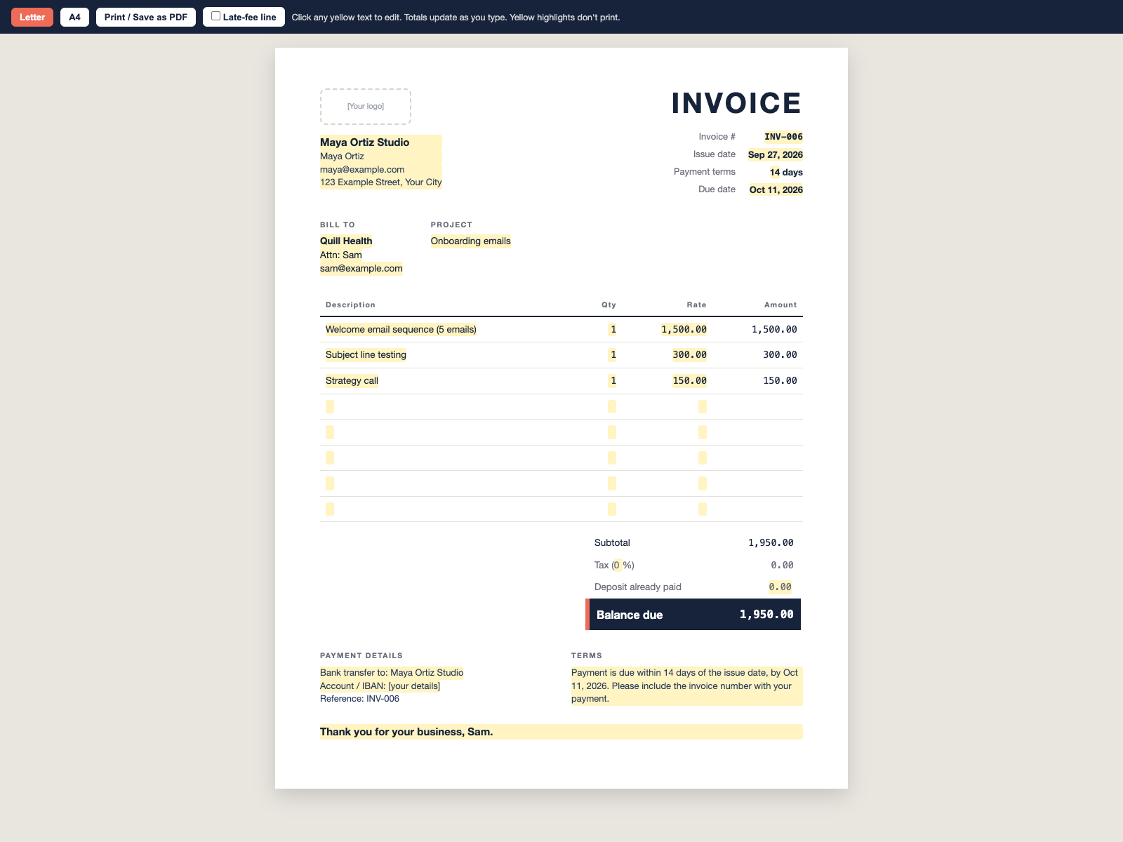 1-page client invoice template