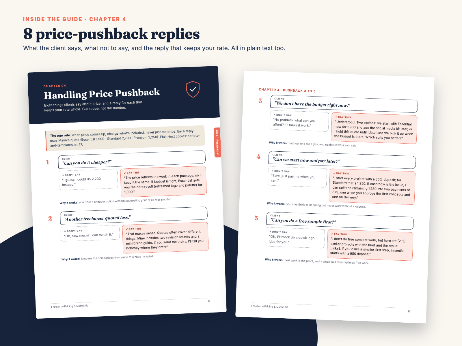 Guide pages 17-18, price pushback replies
