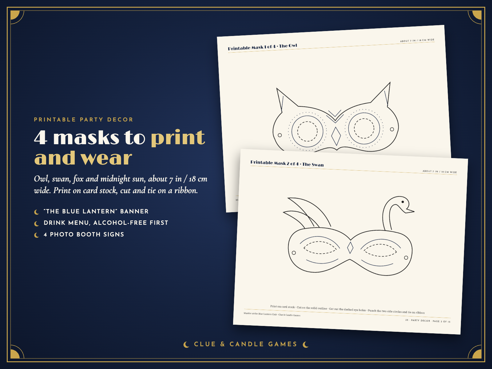 Printable masks and party decor