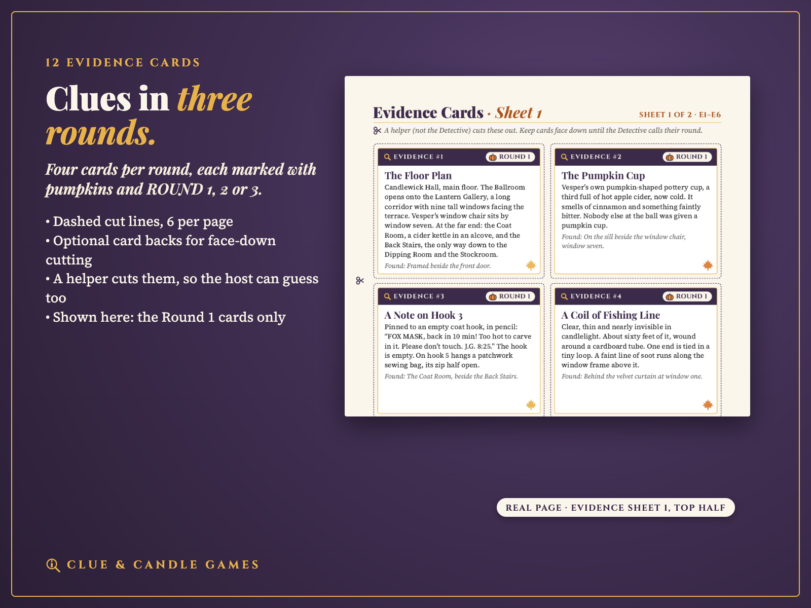 Real evidence sheet: Round 1 evidence cards 1 to 4