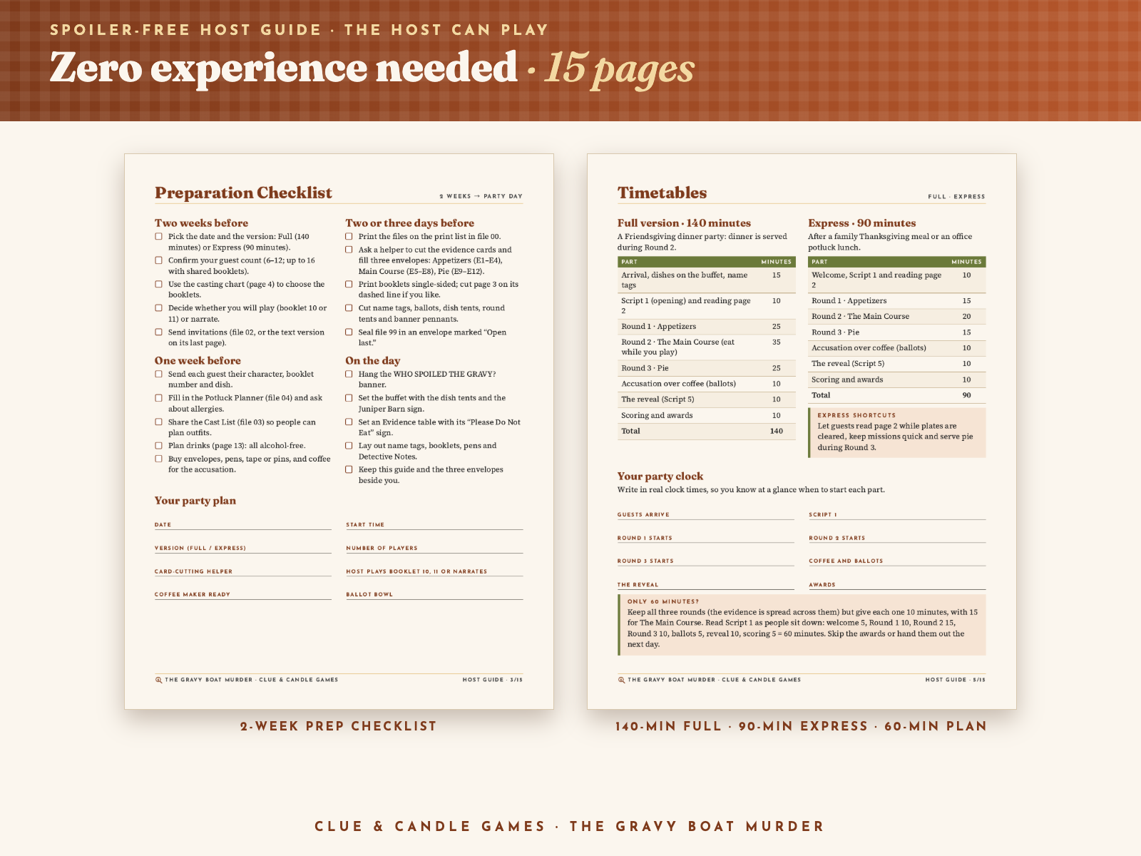 Real Host Guide pages: preparation checklist and Full and Express timetables