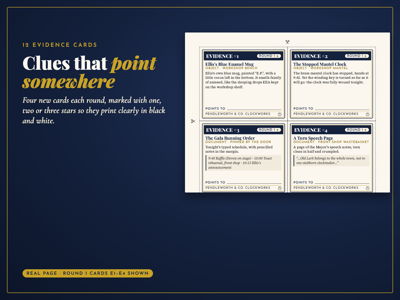 Real page: Round 1 evidence cards E1 to E4