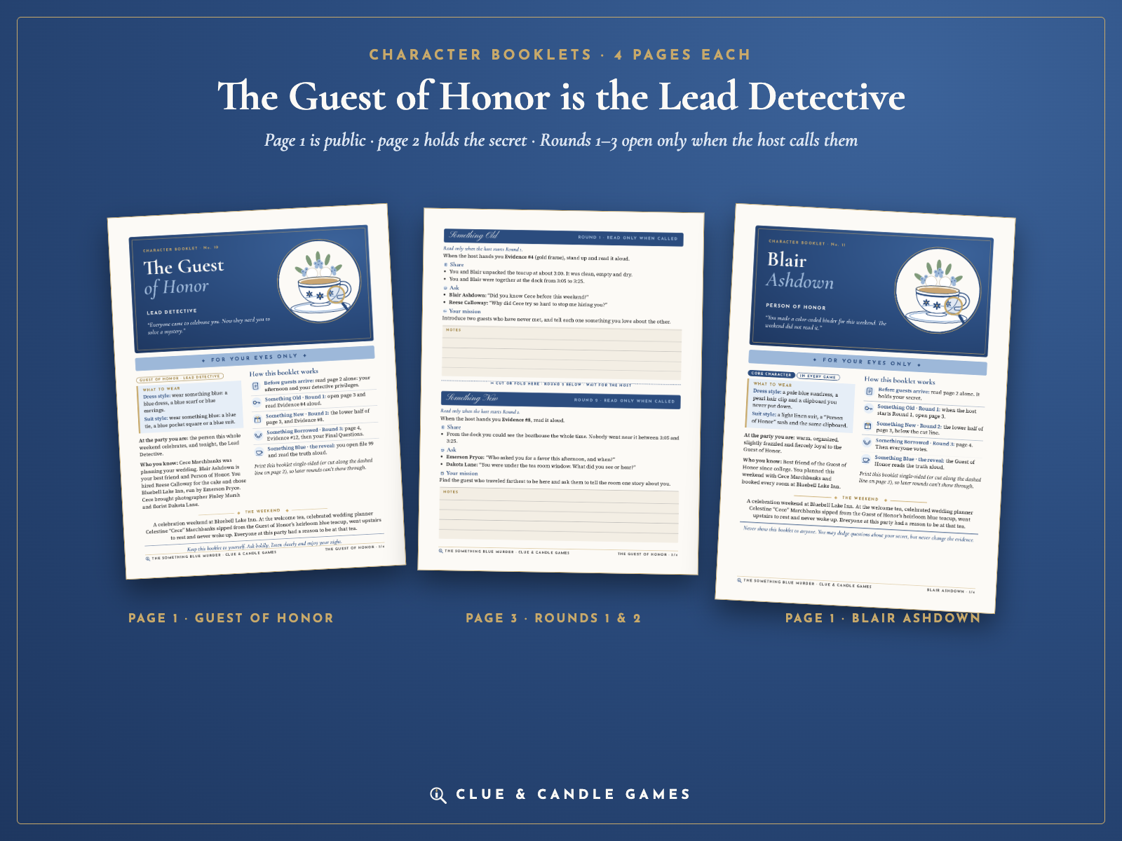 Real booklet pages: Guest of Honor page 1, Rounds 1 and 2 page, Blair Ashdown page 1